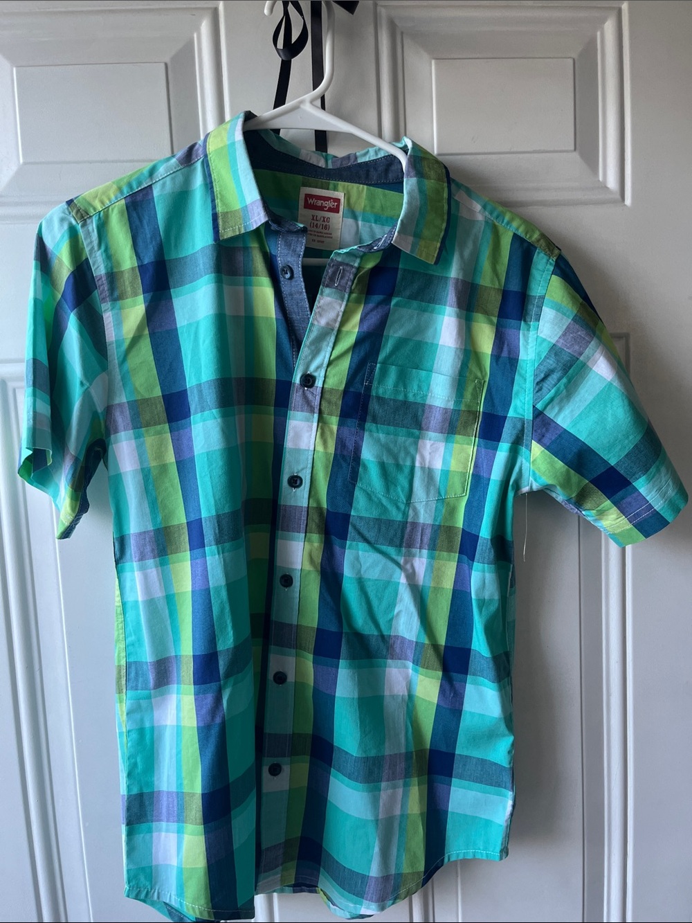 Wrangler Men’s Short Sleeve Plaid Shirt - Teal and Blue